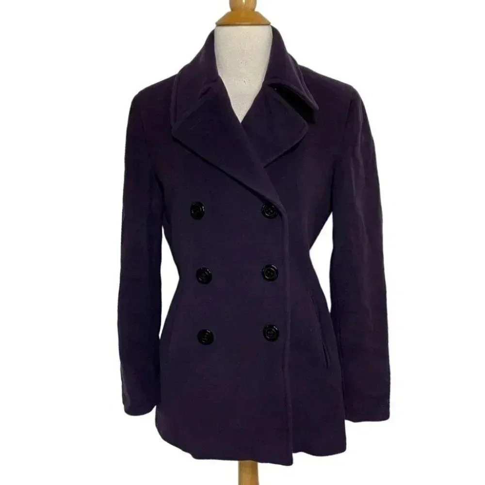 Calvin Klein‎ Womens 2 Purple Pea Coat Double Breasted Classic Warm Winter Coat